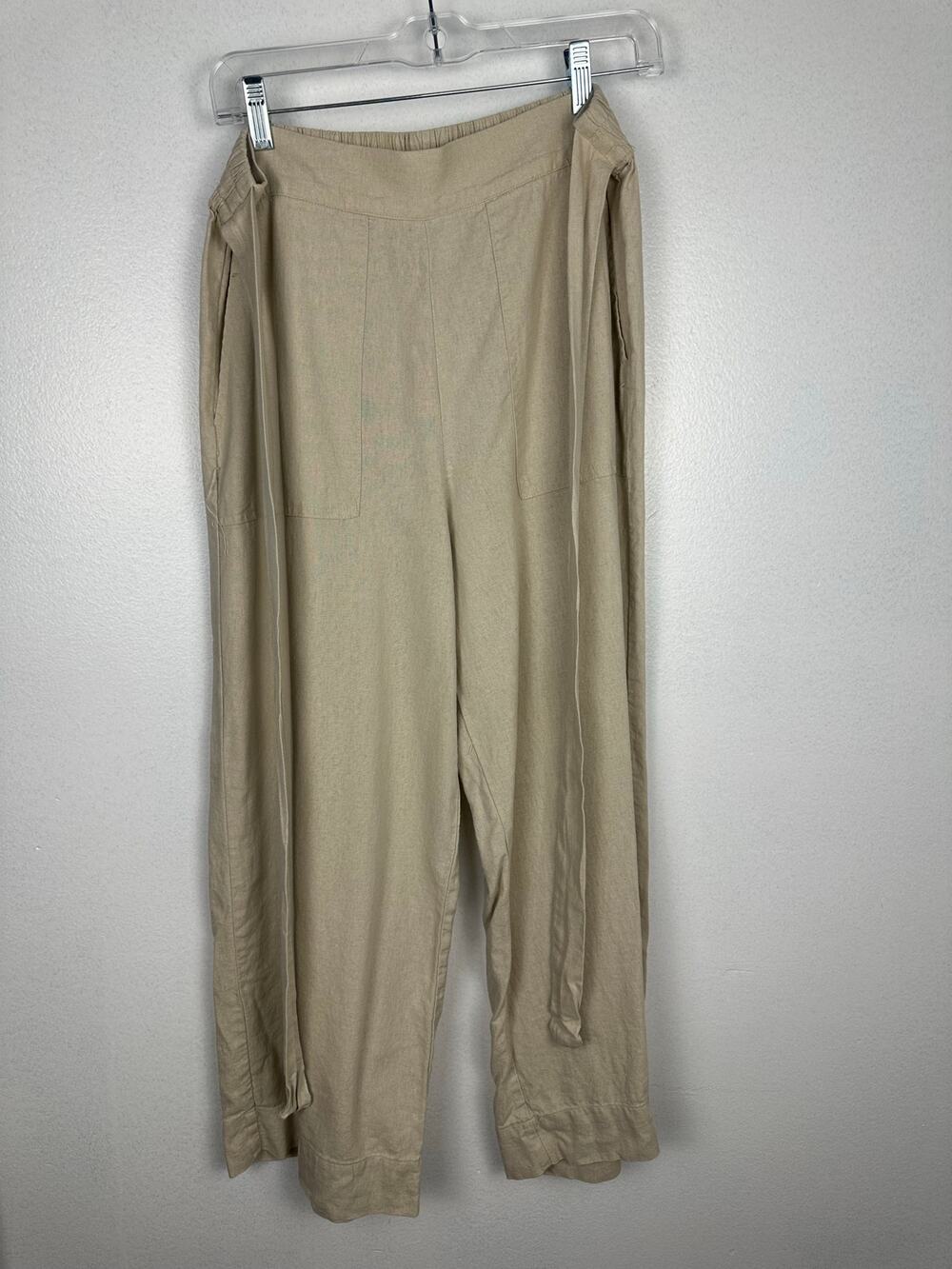 Kenzie women's tie-waist pants relaxed wide-leg silhouette medium beige